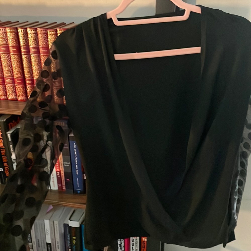 Polka dot sleeve black top